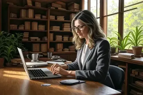 Una Mujer Escribiendo en el Portátil