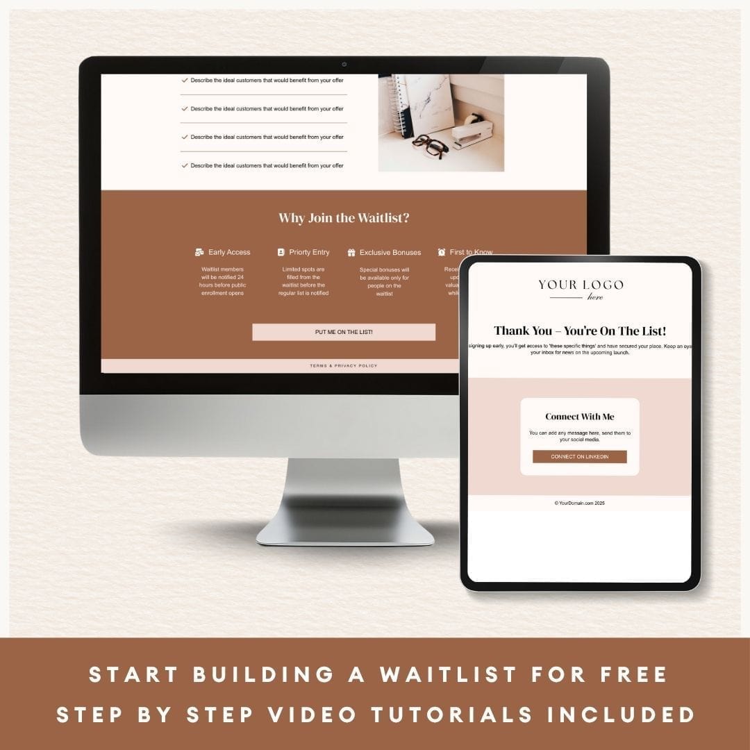Waitlist Layout Systeme.io Waitlist Funnel Template | Neutral & Elegant Design