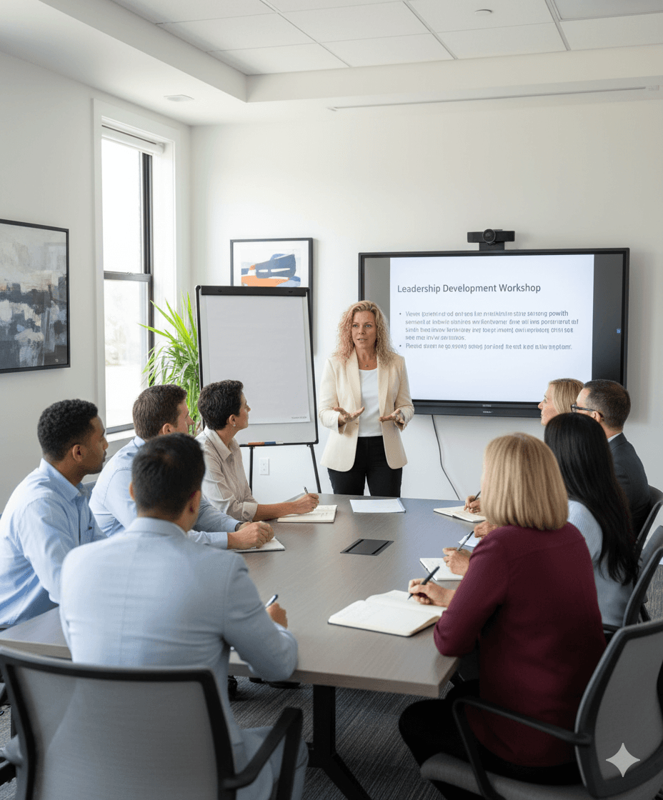 Leadership strategist guiding managers through confidence and communication training.