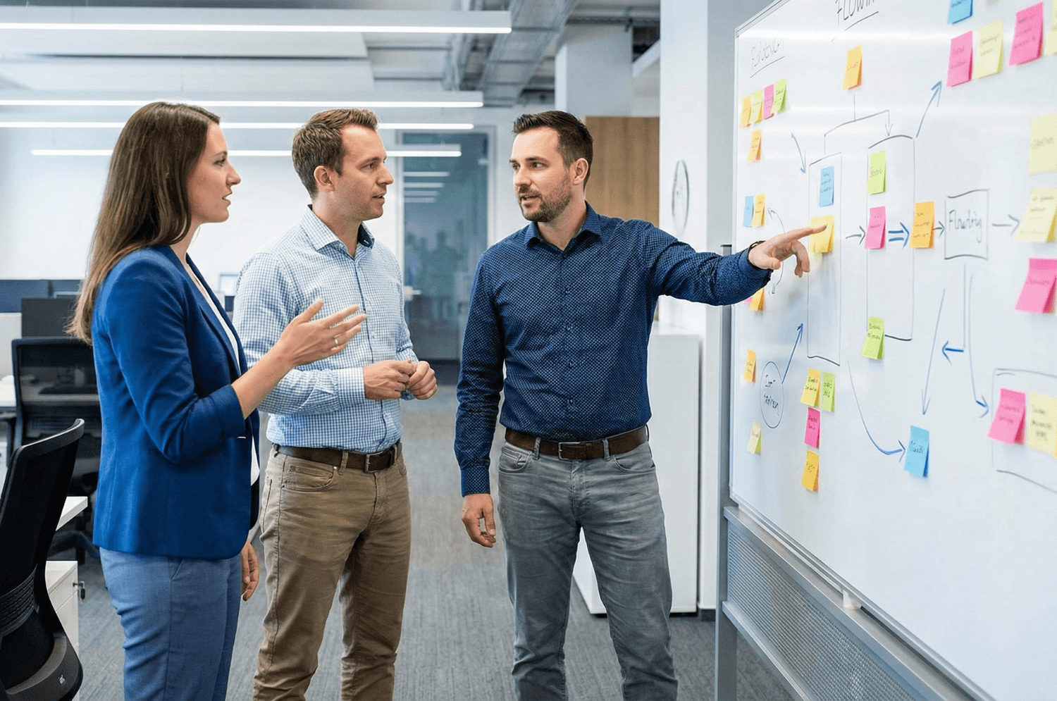 Team leader presenting streamlined workflows and standard operating procedures.