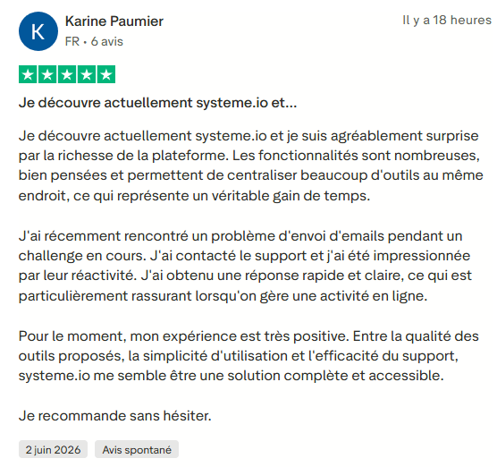 Avis Client Trustpilot-l'Accélérateur Systeme.io