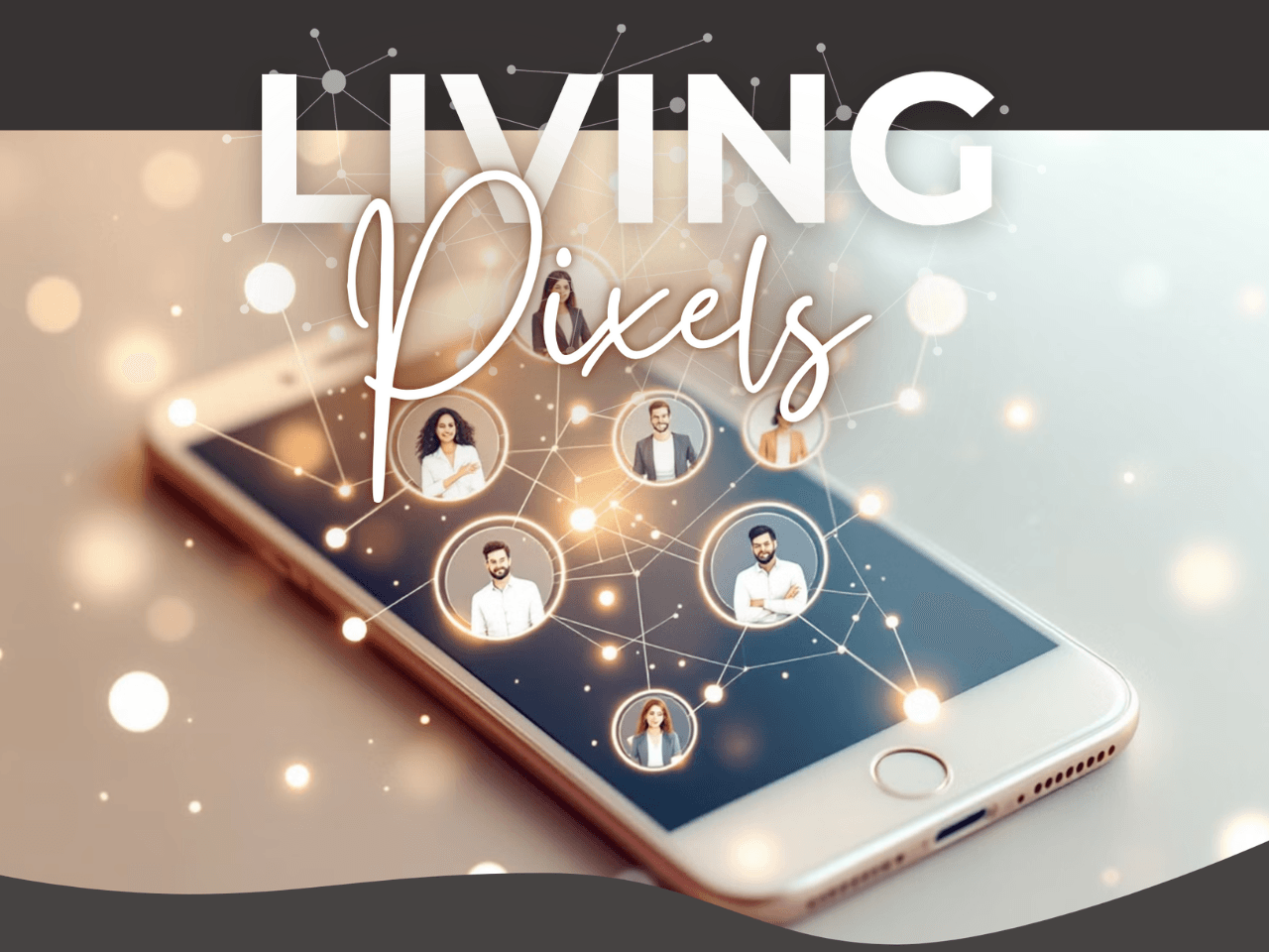 Digitale 3D - Produktbox mit der Aufschrift ´Living Pixels` in modernem, leuchtendem Design. Die Verpackung ist in edler Gold-Schwarzoptik gehalten, mit funkelndem Lichteffekten, die den hochwertigen Charakter des Produktes unterstreichen. Im Mittelpunkt der Grafik befindet sich ein Smartphone, das verschiedene vernetzte Symbole zeigt - ein Symbol für digitale Verbindung, automatisierte Prozesse und moderne Online-Business-Strategien. Auf der Verpackung sind zusätzliche Informationen zu sehen, darunter hohe Provisionen, exklusiver Zugang zu einer Business-Community-App und wertvolle Netzwerk-Vorteile für Unternehmer. Das Bild vermittelt Professionalität, Exklusivität und die Möglichkeit, mit digitalen Geschäftsmodellen erfolgreich zu werden.