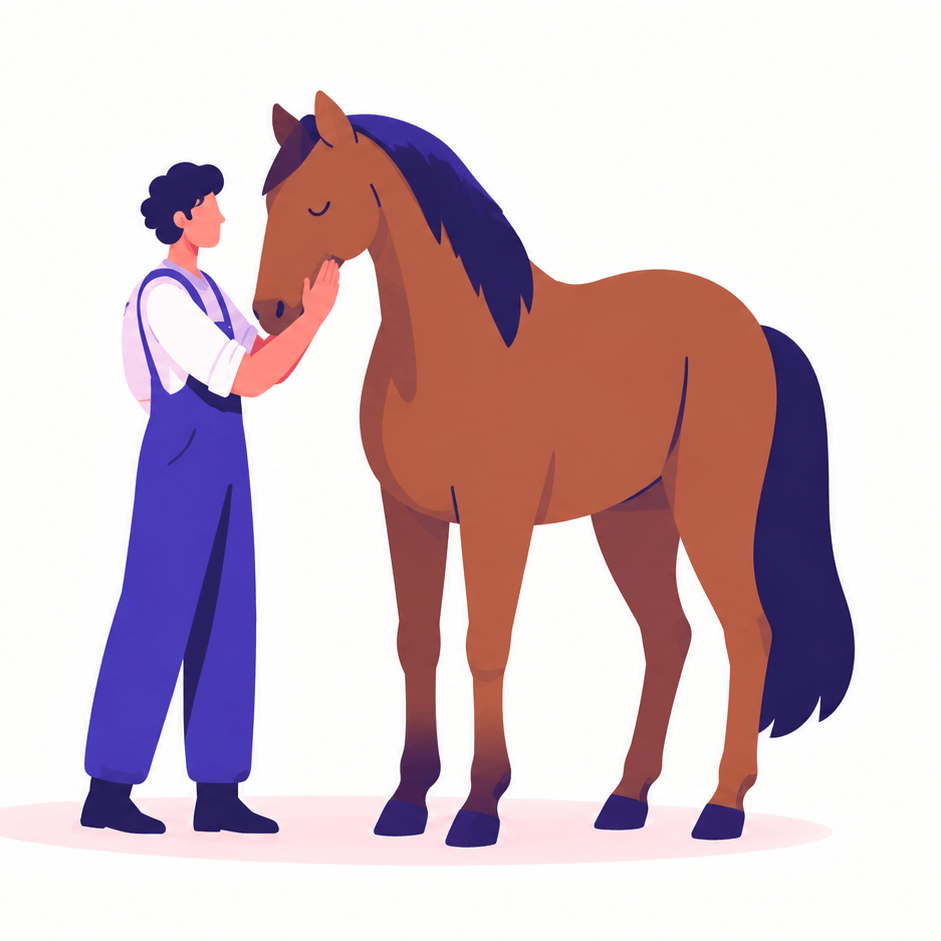 Persona acariciando a un caballo junto a un ícono de me gusta