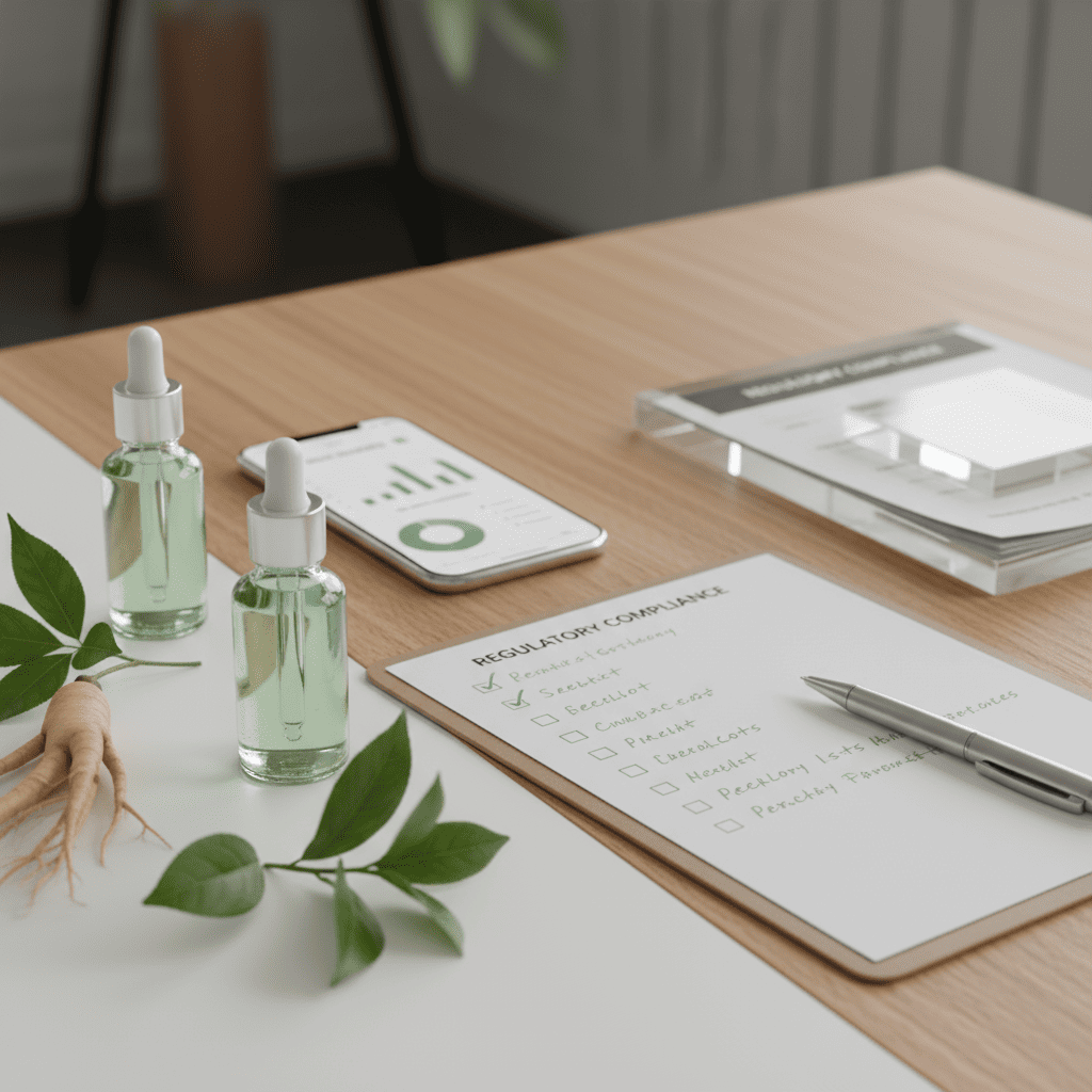 Private labeling checklist with plant-based skincare formulations and brand positioning strategy for target audience