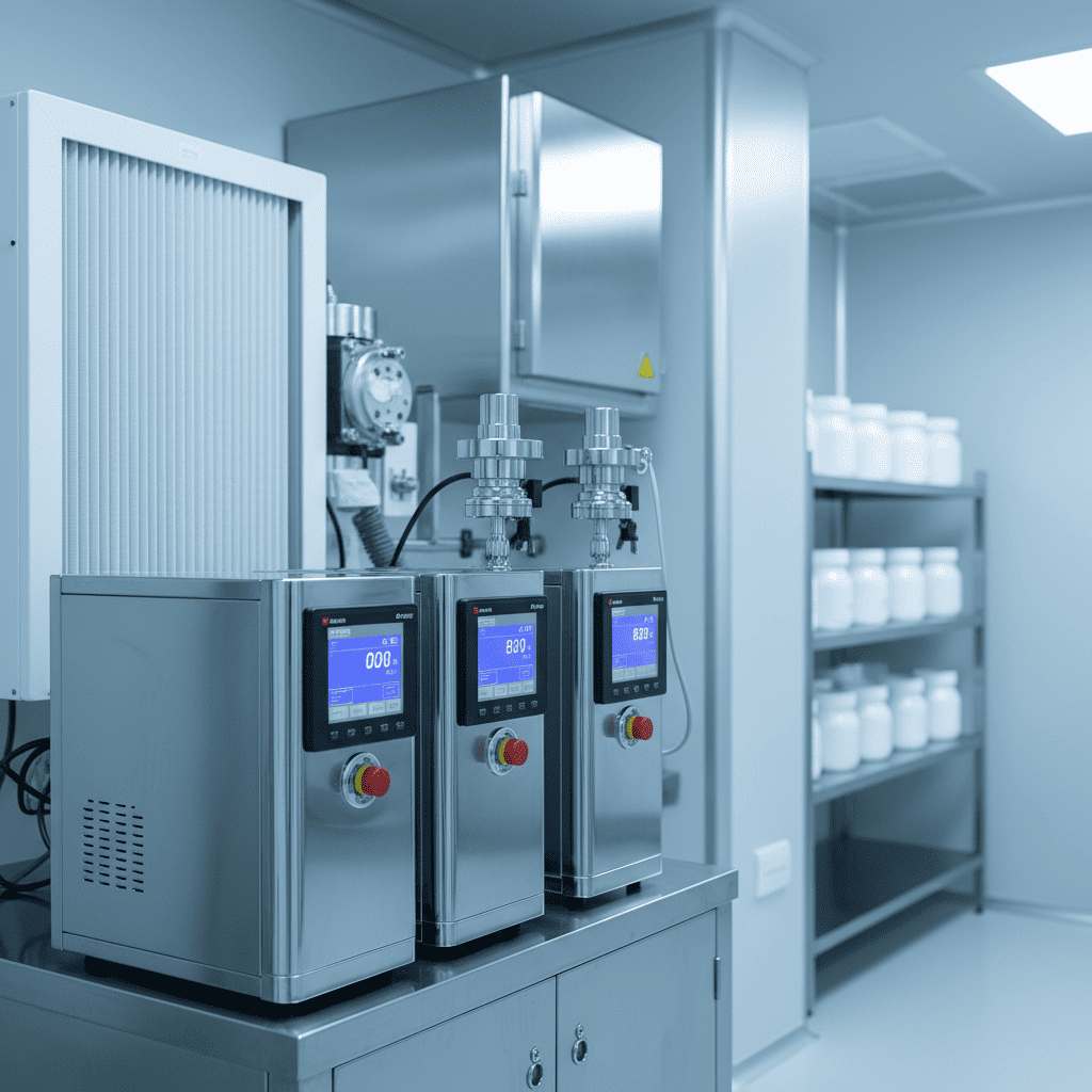 HEPA filtration system with real-time monitoring in ISO 14644 cleanroom ensuring airborne particles control for skincare manufacturing