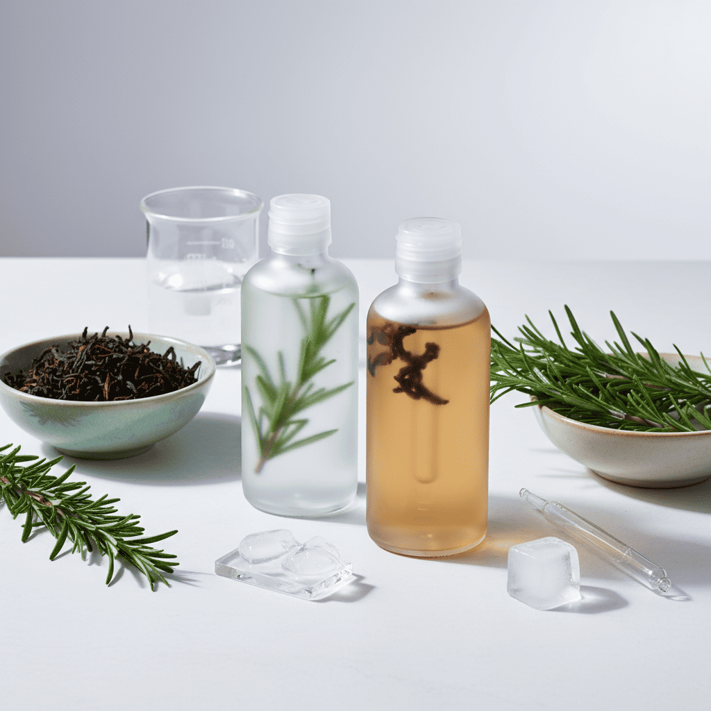 Private label hydrosol toner products featuring Yunnan black tea and rosemary extracts for skin barrier support and antioxidant defense