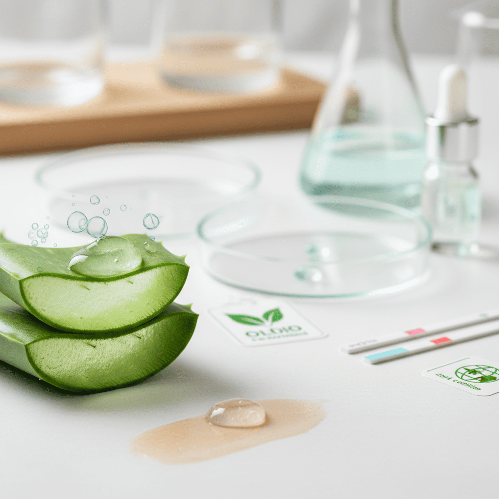 Certified organic aloe vera gel texture test demonstrating pH balanced and antimicrobial properties