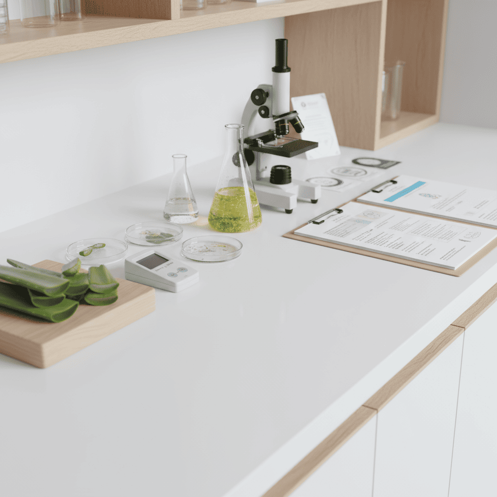 Quality analysis of organic aloe vera gel using advanced extraction techniques and stability testing equipment