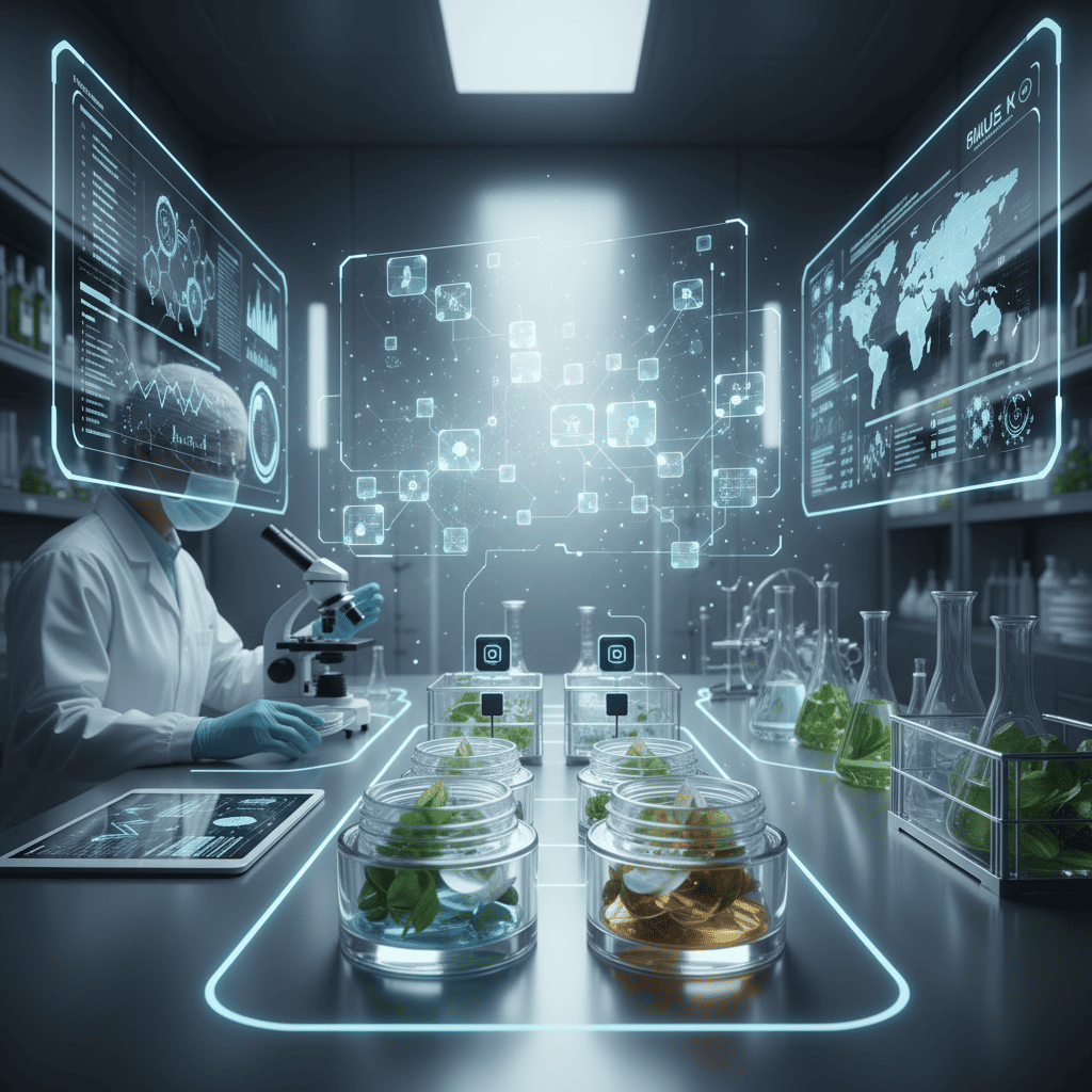 Advanced traceability technology tracking plant-based cosmetic ingredients through blockchain and IoT sensor systems