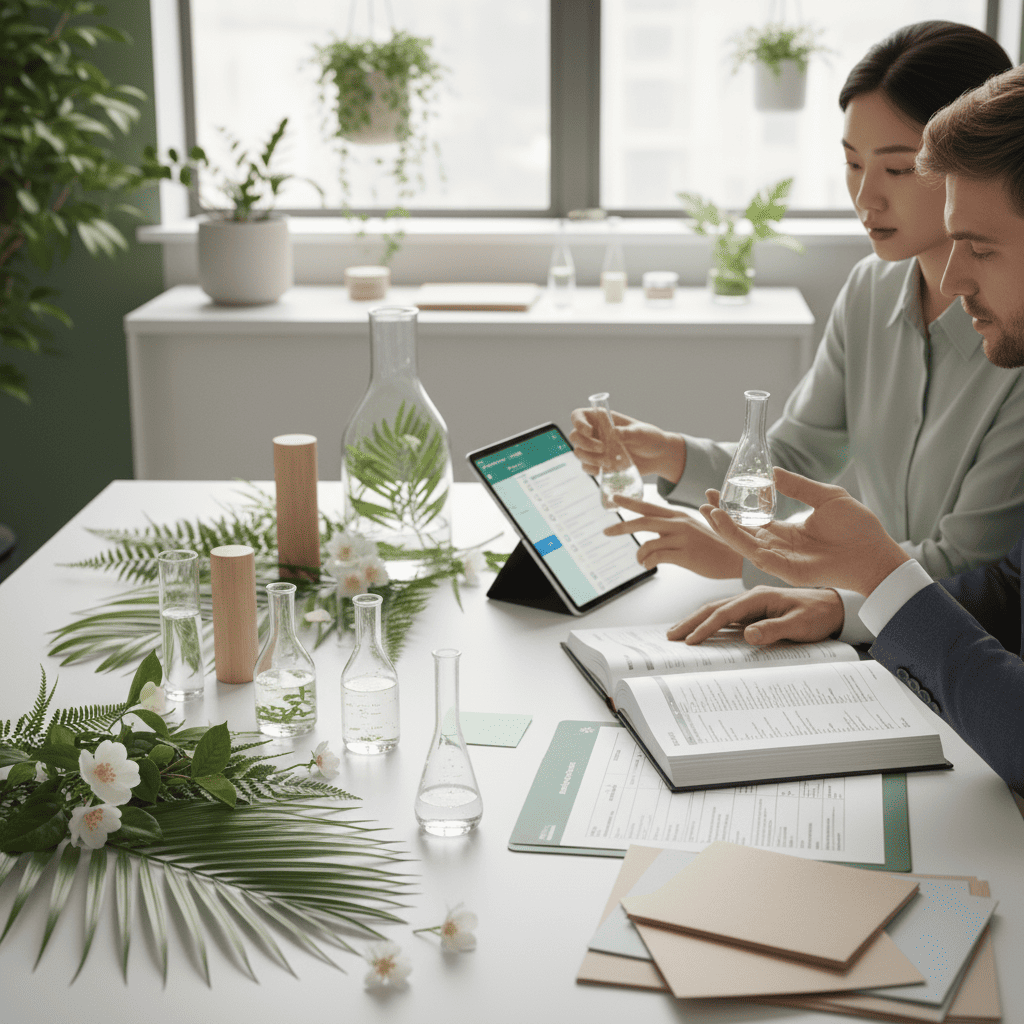 Sustainable skincare formulation consultation combining French cosmetic expertise with natural ingredient sourcing strategies