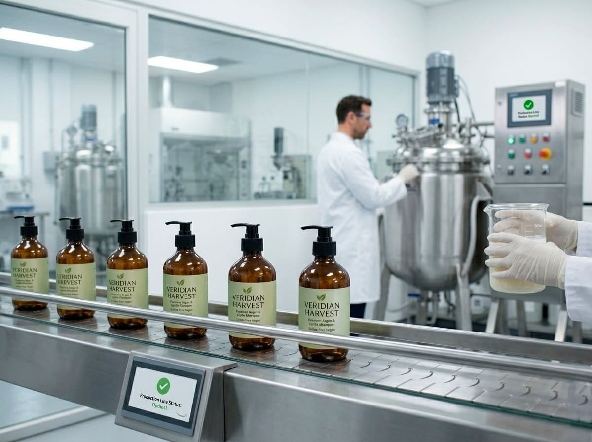 shampoo production line in a cosmetic lab