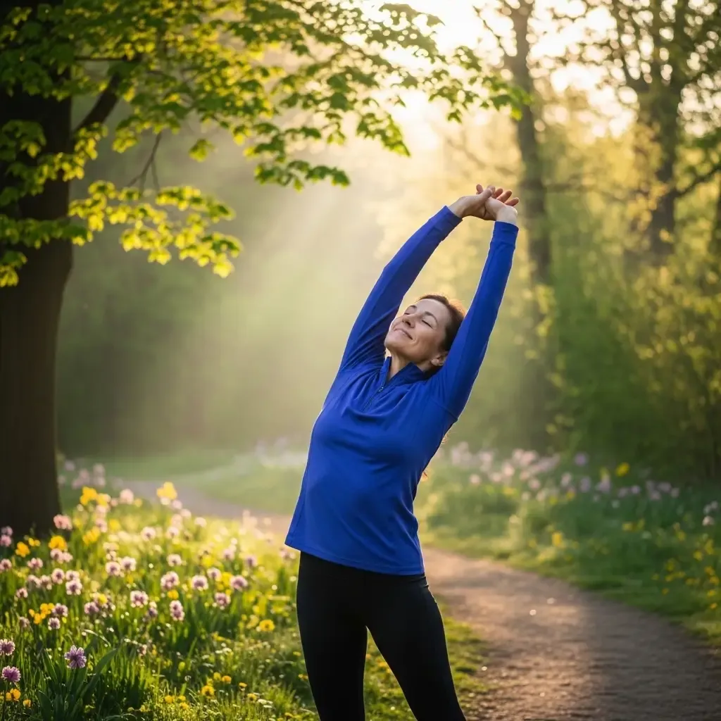 Adult person stretching outdoors supporting healthy daily energy and wellness