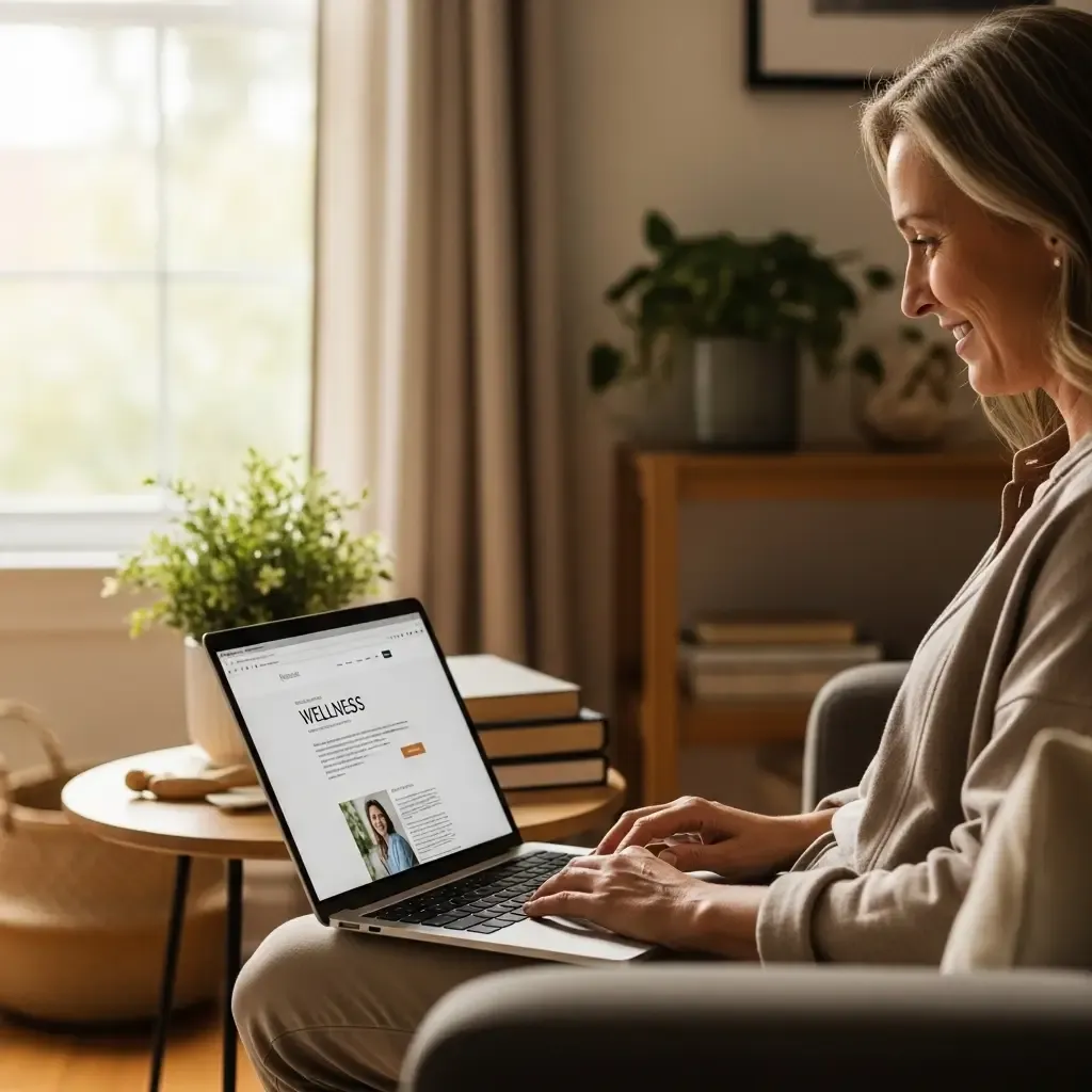 Adult reading trusted wellness information online