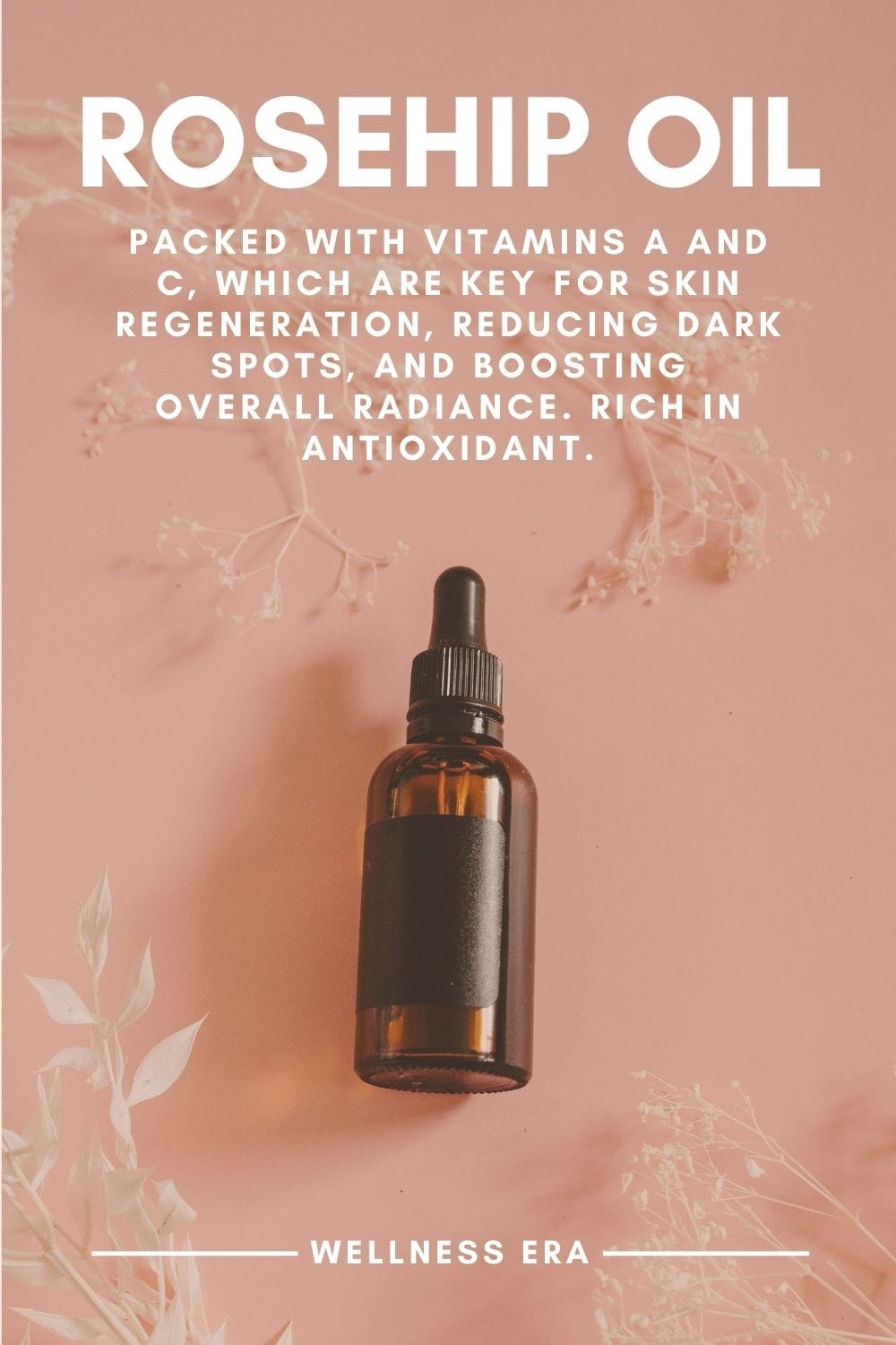 natural skin care ingredient: rosehip oil - Rosehip oil is packed with vitamins A and C, which are key for skin regeneration, reducing dark spots, and boosting overall radiance. Its rich antioxidant profile makes it perfect for fighting signs of aging and improving skin elasticity. - wellness era
