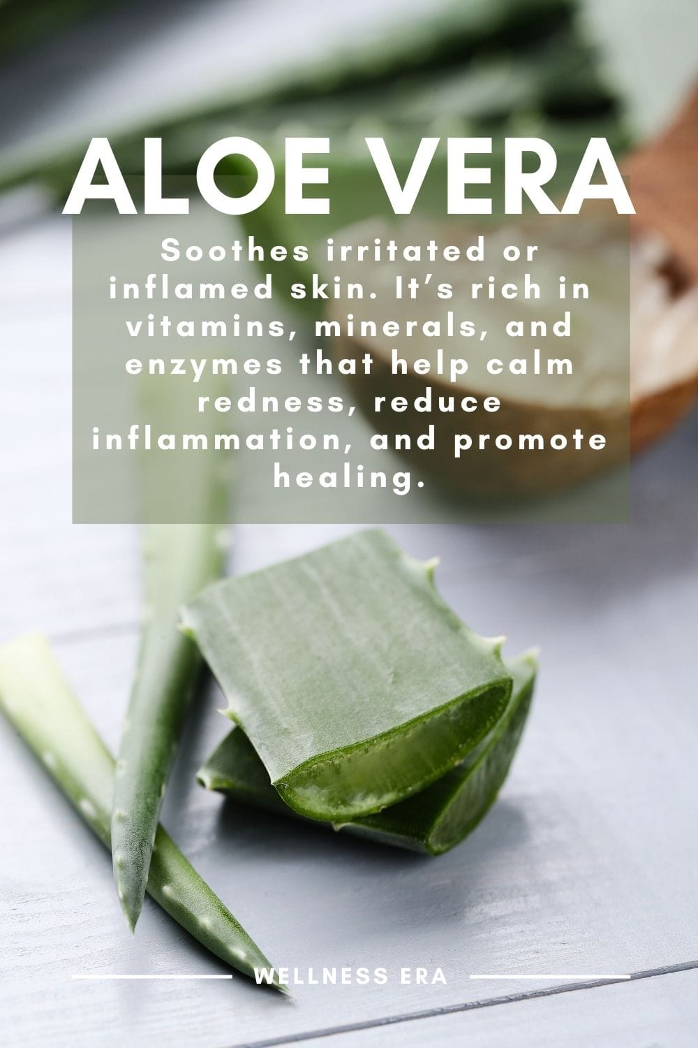 natural skin care ingredient: aloe vera - has been used for centuries to soothe irritated or inflamed skin, and for good reason. It’s rich in vitamins, minerals, and enzymes that help calm redness, reduce inflammation, and promote healing. - wellness era
