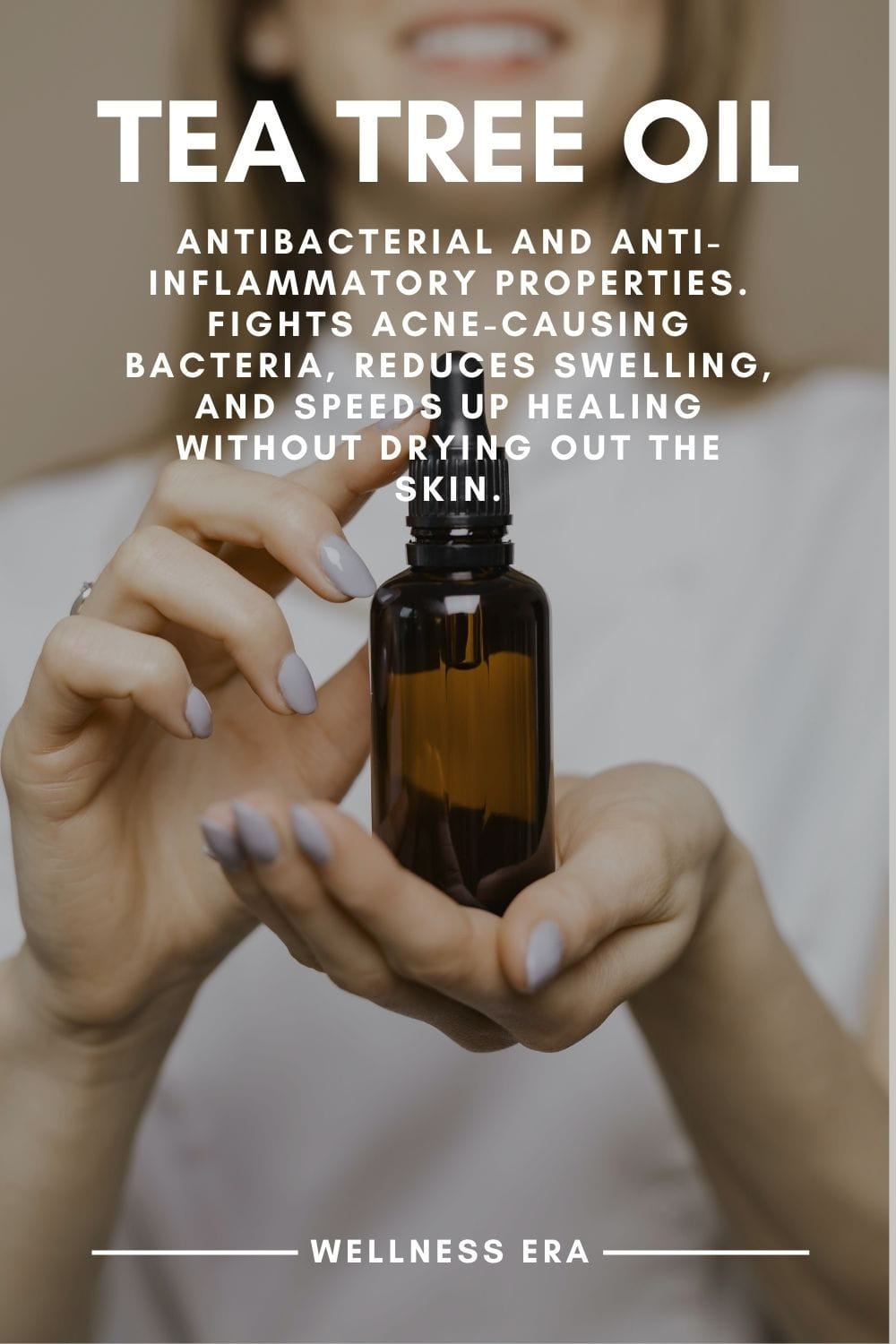 natural skin care ingredient: Tea tree oil - Known for its antibacterial and anti-inflammatory properties, tea tree oil is a staple in natural acne treatments. It helps fight acne-causing bacteria, reduces swelling, and speeds up the healing of pimples without drying out the skin. - wellness era
