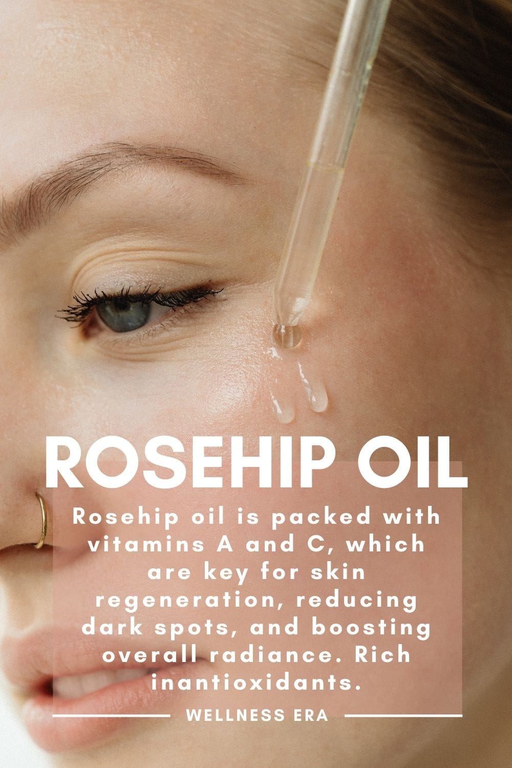 natural skin care ingredient: rosehip oil - Rosehip oil is packed with vitamins A and C, which are key for skin regeneration, reducing dark spots, and boosting overall radiance. Its rich antioxidant profile makes it perfect for fighting signs of aging and improving skin elasticity. - wellness era