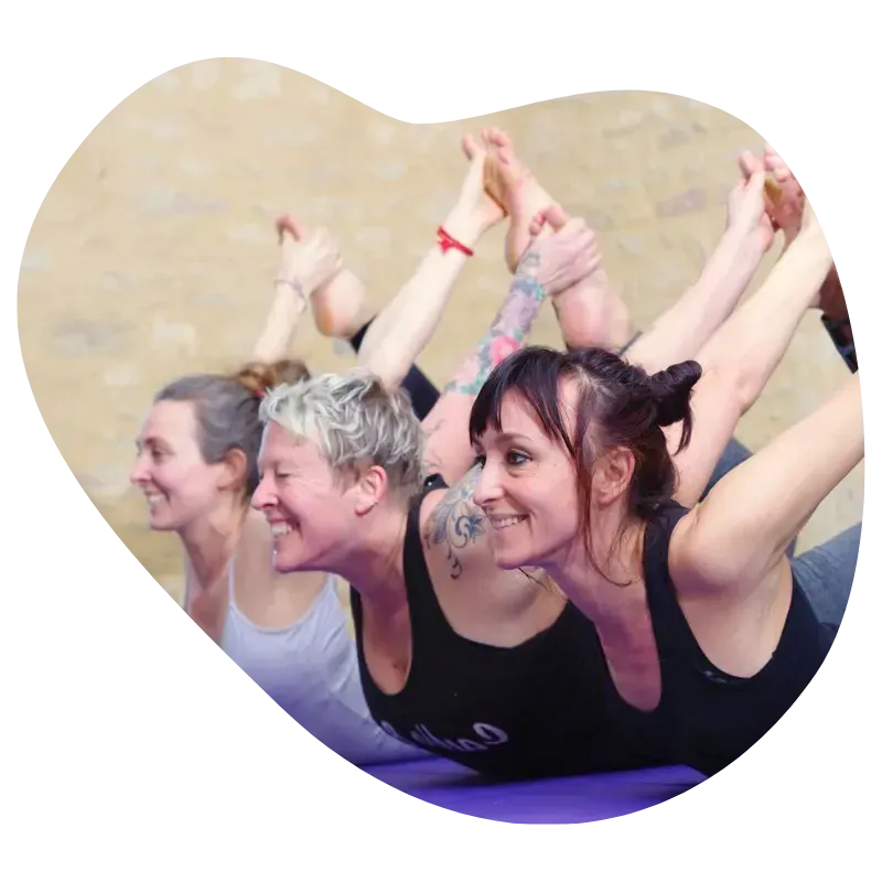 Yoga pose - 3 smiling women
