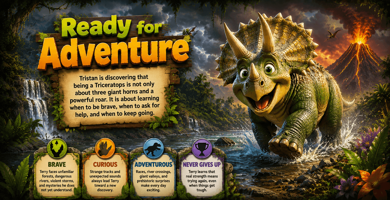 Tristan the Triceratops ready for adventure