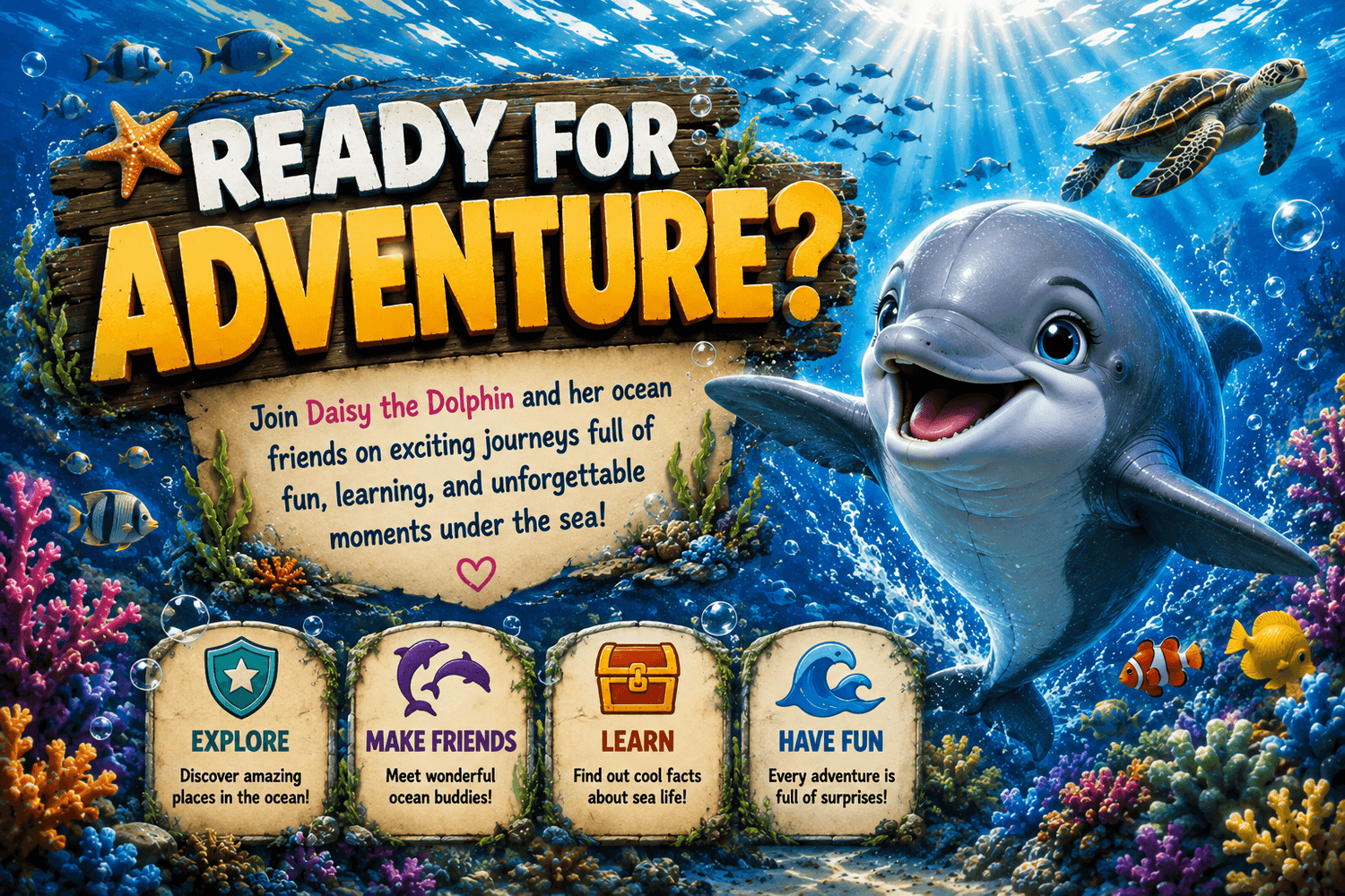 Daisy the Dolphin ready for an ocean adventure