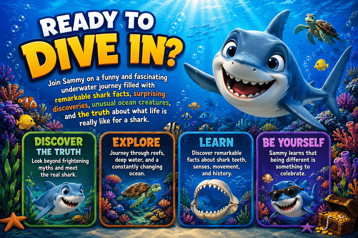 Sammy the Shark ready to dive into an ocean adventure