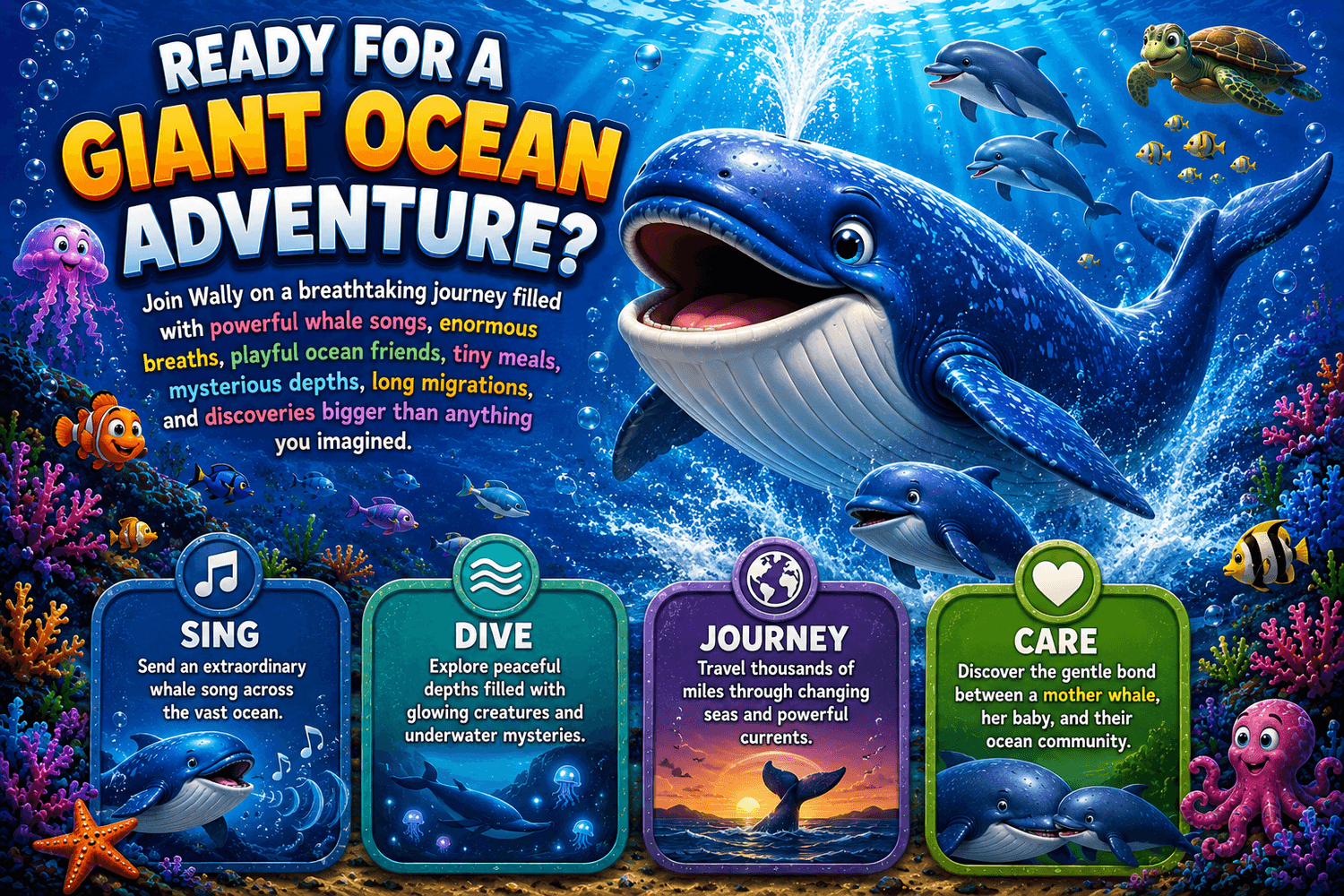 Wally the Whale ready for a giant ocean adventure