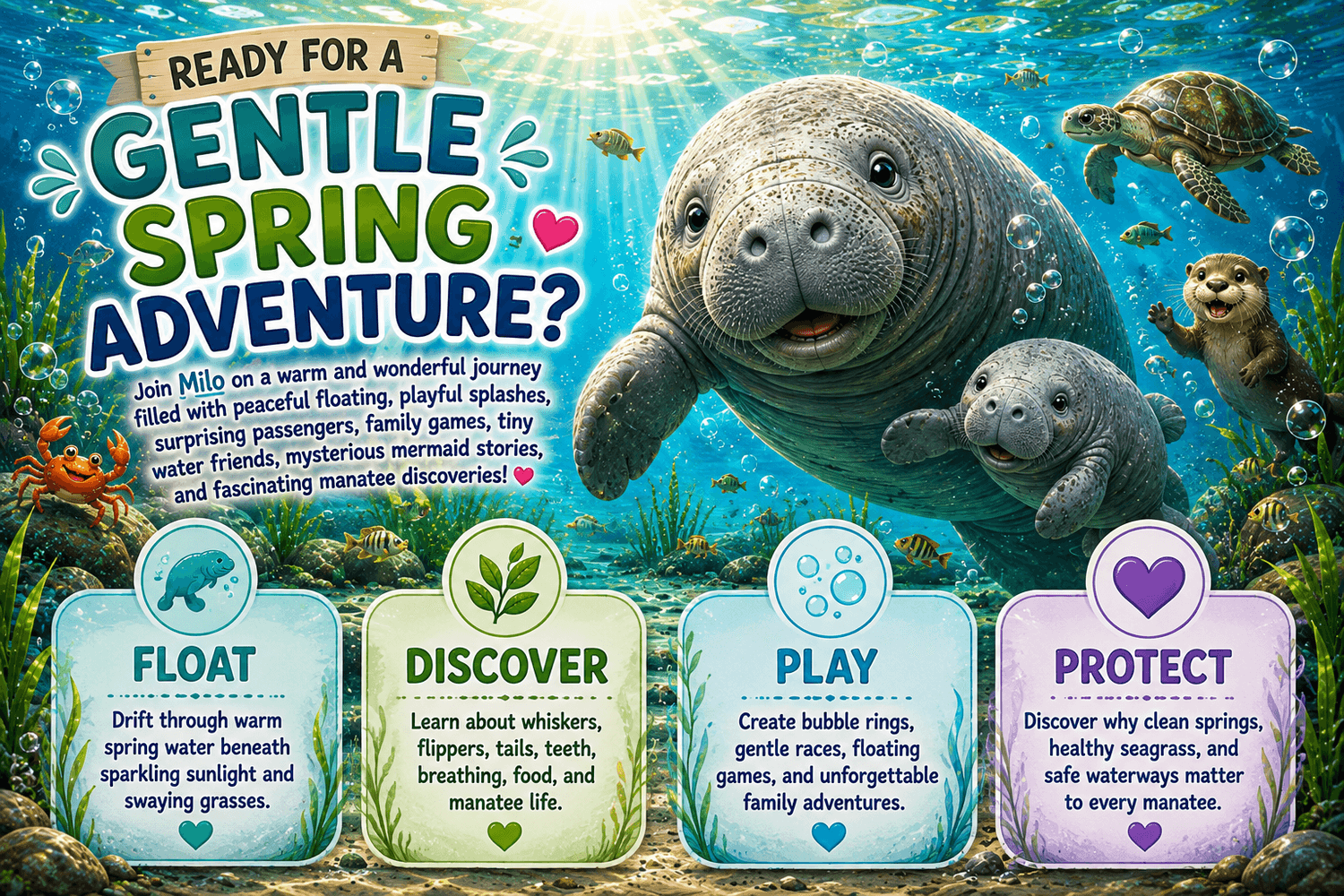 Olly the Manatee ready for a gentle spring adventure