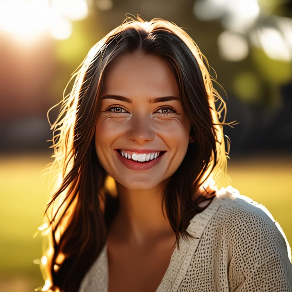 woman warm smile portrait sunlight