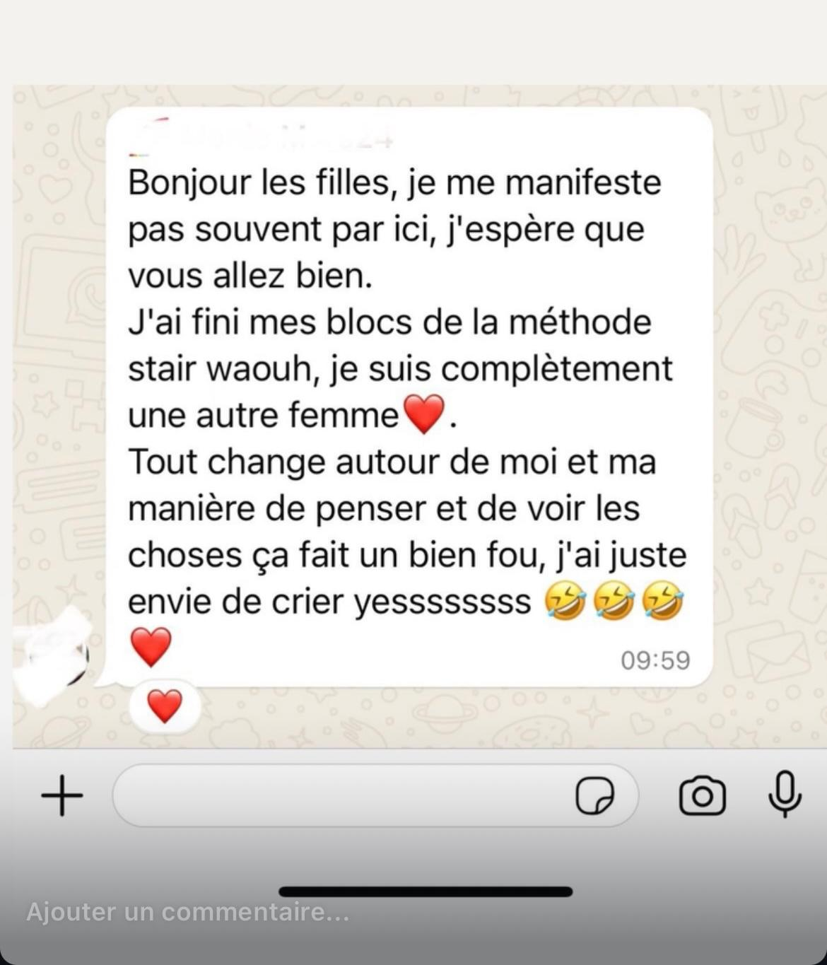 Témoignage WhatsApp — Évolution personnelle