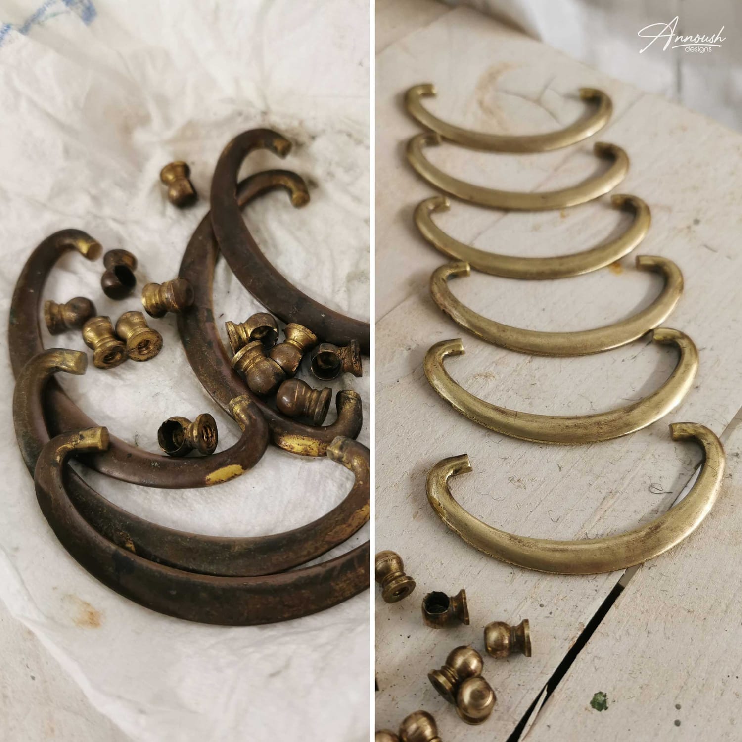 Aufpinseln eines handgemalten Boho-Details auf der Schubladenfront des Beistelsstischs