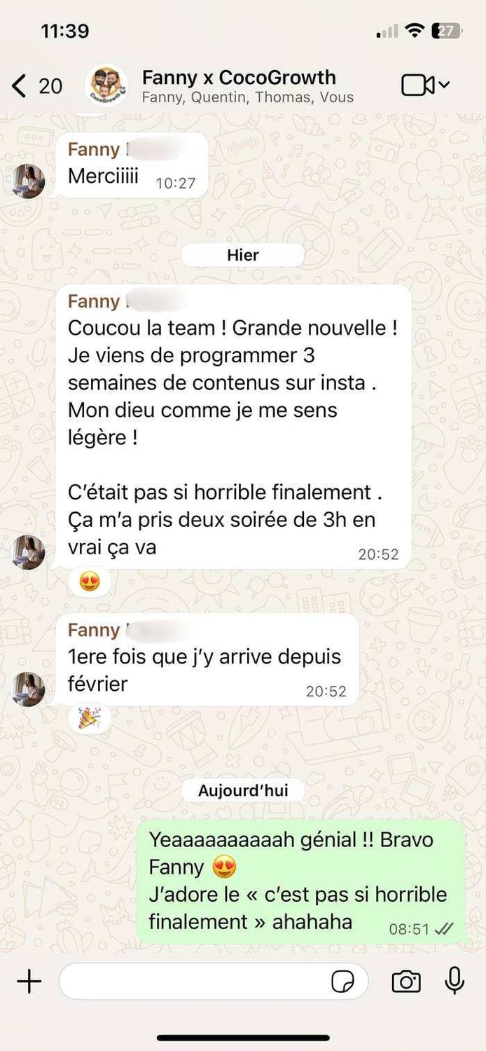 Fanny — 3 semaines programmées