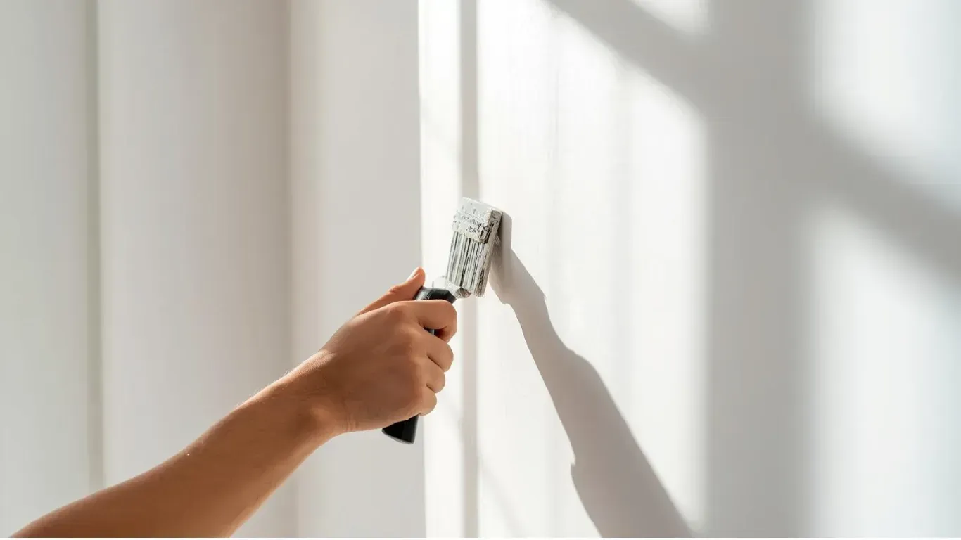 a imagem mostra exemplo de reparos ou manutenção em imóvel antes da venda para evitar problemas, na imagem mostra um exemplo de uma parede sento pintada.