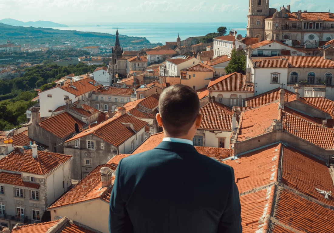 imagem panorâmica que mostra um investidor estrangeiro a analisar o mercado e principais distritos em Portugal que atraem mais investidores.