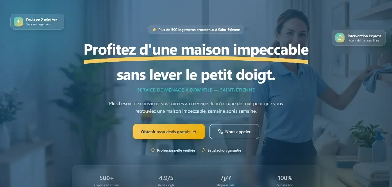 Aperçu d'une page web réalisée pour un service de ménage