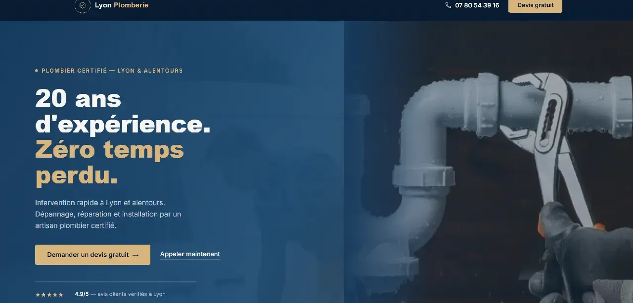 Aperçu d'une page web réalisée pour un plombier