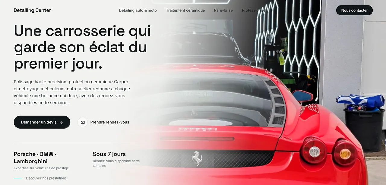Exemple de page professionnelle réalisée pour un service de detailing automobile
