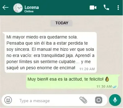 Testimonio real de lectora en WhatsApp