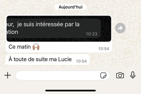 Message d'une prospect intéressée par la formation