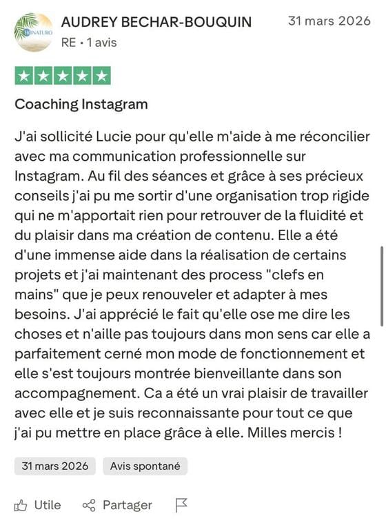Avis Trustpilot cinq étoiles d'Audrey