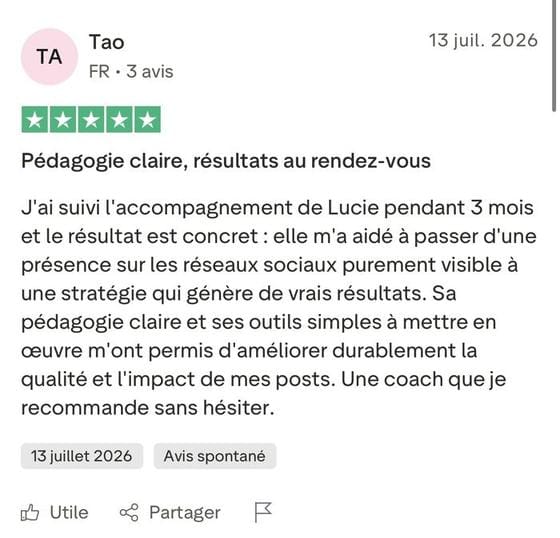 Avis Trustpilot cinq étoiles de Tao
