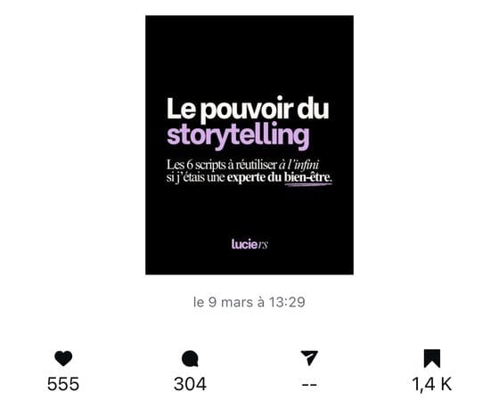 Carrousel storytelling : 555 likes, 304 commentaires, 1400 enregistrements