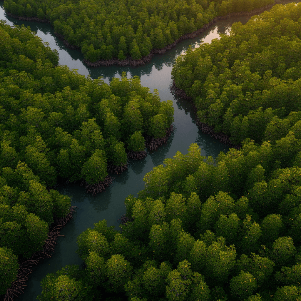 A breathtaking aerial view of a mangrove swamp