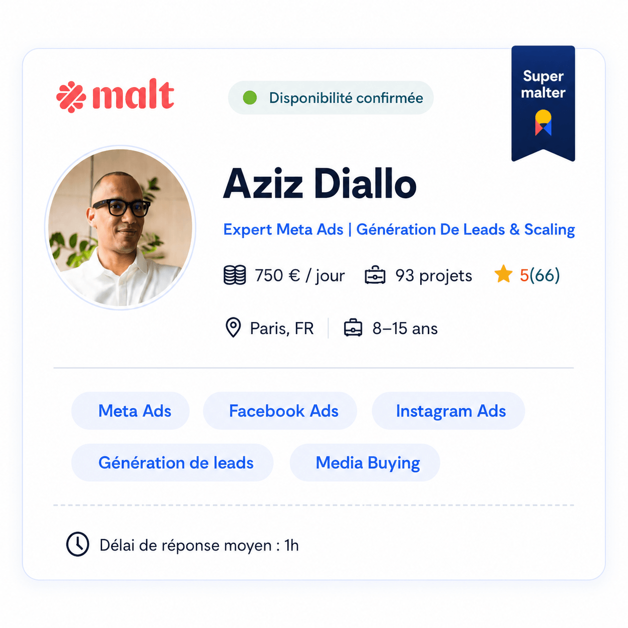 Profil Malt public d'Aziz Diallo, expert Meta Ads et Supermalter
