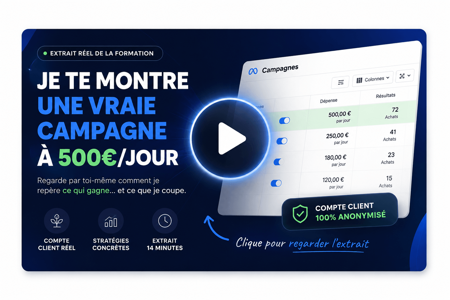 Je te montre une vraie campagne à 500 euros par jour — cliquer pour regarder l'extrait