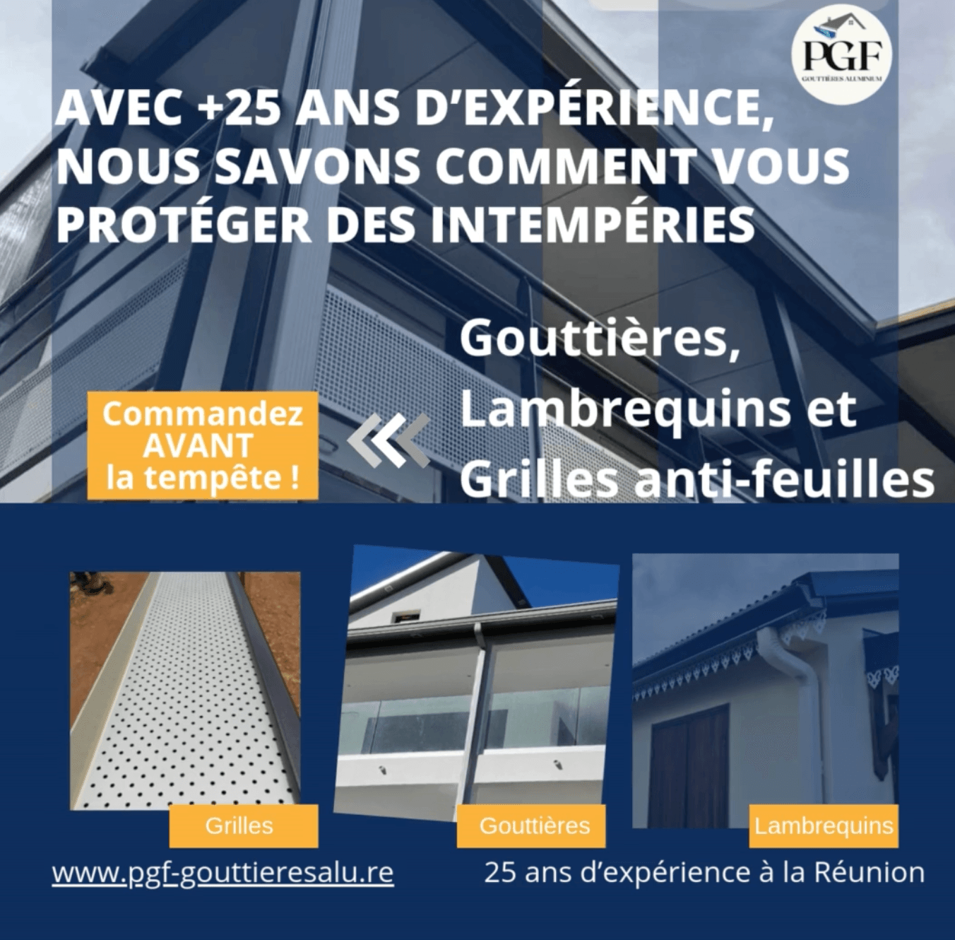 Pose offerte sur les gouttières descentes et grilles stop feuilles.