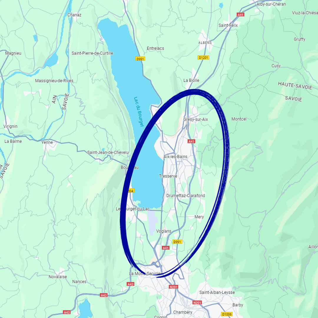 Zone de service du coaching sportif à domicile sur Aix-les-Bains, CoachAlpes.