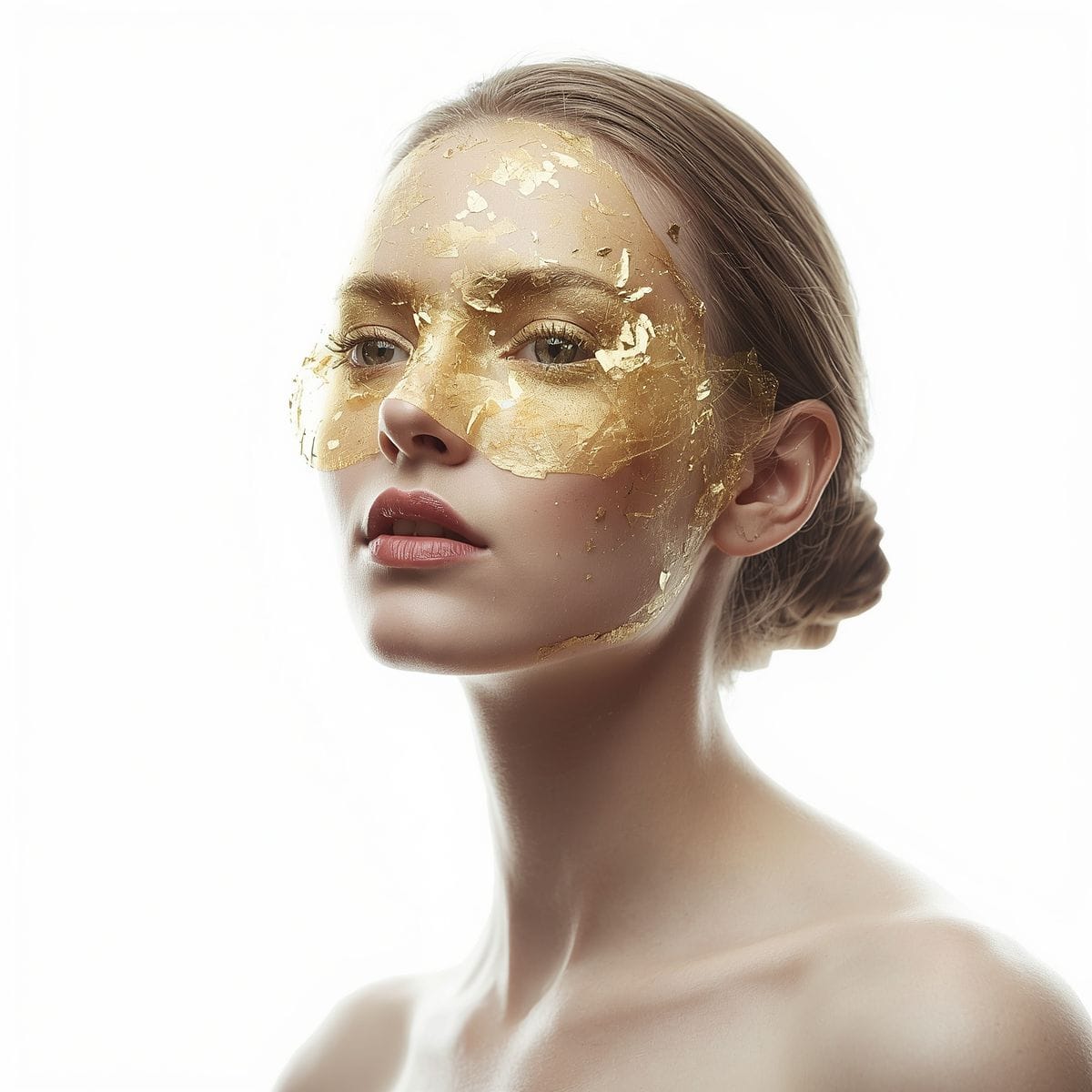 Portrait de femme avec un masque doré qui se brise sur son visage — symbole des masques que portent les femmes qui donnent tout et s'oublient, thème central du programme Origin'Elle.