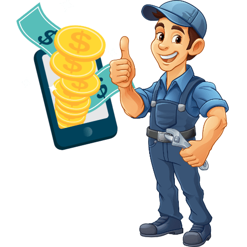 Plumber animation spraying money out of machine