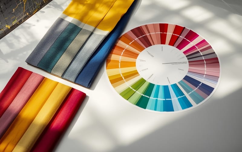 Círculo cromático y telas de colores