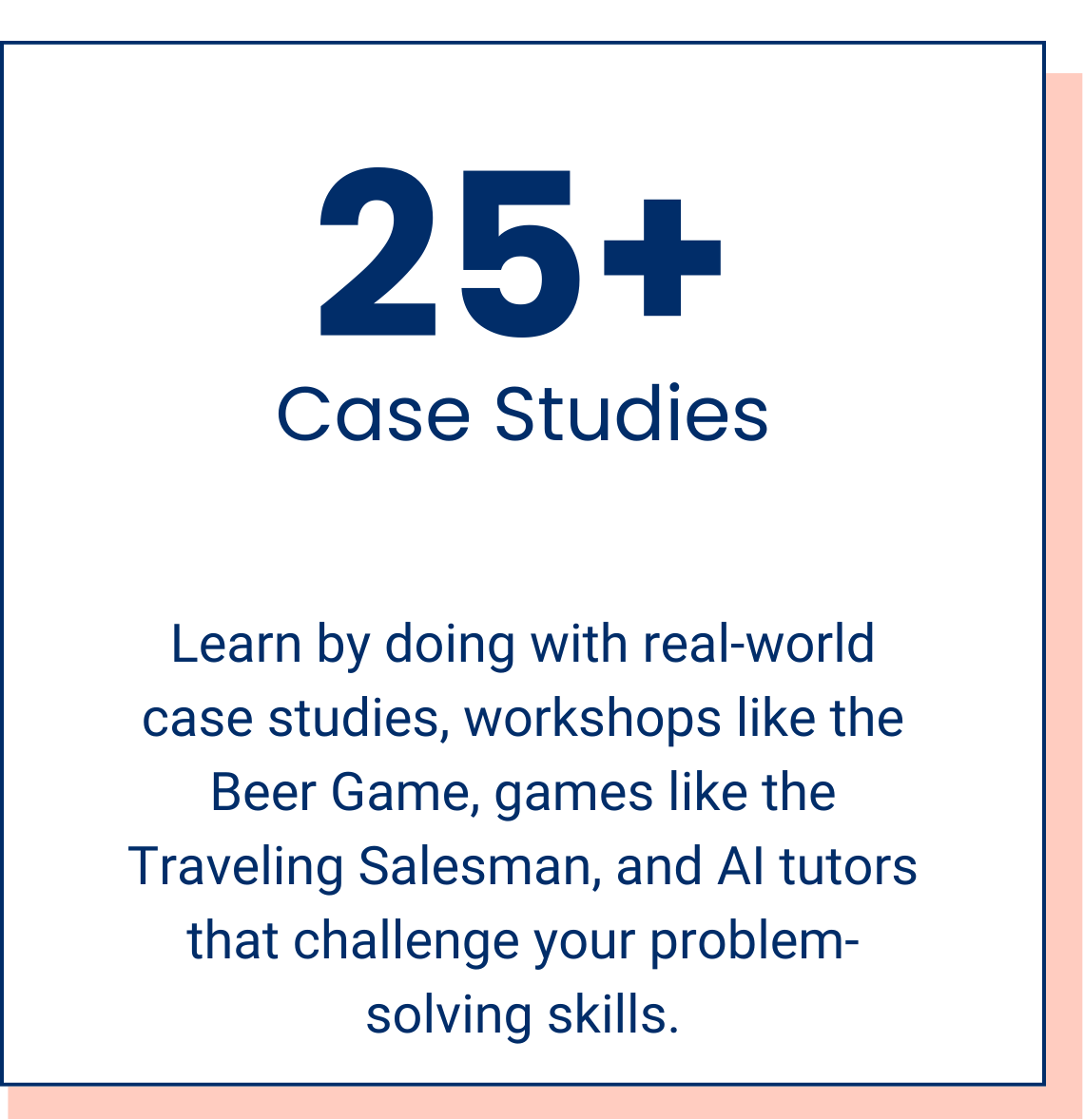 25+ Case Studies — Real-world scenarios like the Beer Game and Traveling Salesman to sharpen problem-solving.